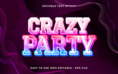Poster - crazy party 3d editable vector text style effect. Vector text effect with glossy concept.