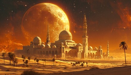 Wall Mural - Moonlit Night at the Grand Mosque Generative AI