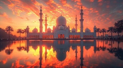 Wall Mural - Glowing Sunset Over the Grand Mosque Generative AI