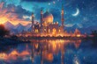 Leinwandbild Motiv Glowing Mosque at Night: A Stunning View of the Grand Mosque in the Middle East Generative AI