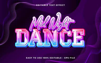 Poster - mid night dance 3d editable vector text style effect. Vector text effect with glossy concept.