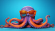 realistic portrait of a vivid rainbow coloured psychedelic octopus wearing ray ban sunglasses amongst the stars, highly detailed digital art, abstract