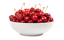 Cherries Fresh In Bowl On White Or PNG Transparent Background.