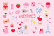 Valentine's day elements. Design elements for romantic stickers Vector illustration.