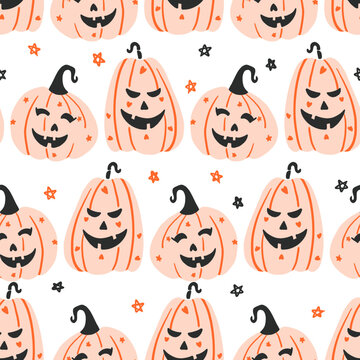 Happy Halloween Jack o Lantern Vector Seamless Pattern