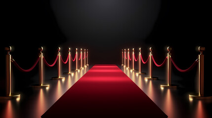 Wall Mural - Red carpet staircase background, VIP entrance, night awards ceremony