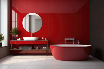 Wall Mural - Crimson color minimal design decoration modern bathroom interior