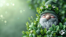 Cute Of Gnome In Spring Forest And Green Natural Background