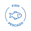 Simple Isolated Vector Logo Badge Ingredient Warning Label. Colorful Allergens icons. Food Intolerance Fish. Written in Spanish and English