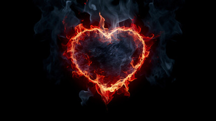 Wall Mural - Burning heart made of flames on dark background