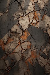 Poster - A detailed close-up of a surface with cracks and peeling orange paint. Suitable for various design projects and backgrounds