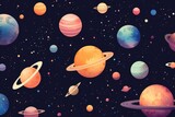 Fototapeta  - abstract seamless pattern of cosmic planets in space