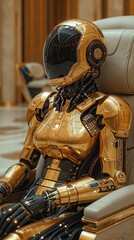 Poster - Golden robot sitting in chair