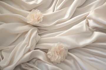 Poster - A close up view of a white cloth featuring two delicate flowers. This versatile image can be used to add elegance and beauty to various projects