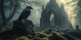 fantasy illustration of a old church with raven