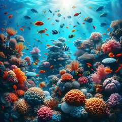 Underwater Tropical Corals Reef with colorful sea fish.Ai generated