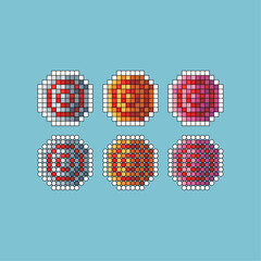 Poster - Pixel art stroke sets icon of archer point variation color. Target icon on pixelated style. 8bits perfect for game asset or design asset element for your game design. Simple pixel art icon asset.