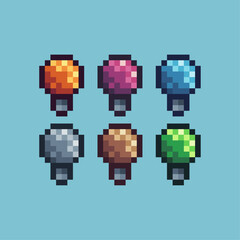 Poster - Pixel art sets icon of bulb variation color. bulb icon on pixelated style. 8bits perfect for game asset or design asset element for your game design. Simple pixel art icon asset.