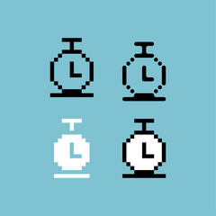 Fototapete - Pixel art outline sets icon of clock variation color. clock watch icon on pixelated style. 8bits perfect for game asset or design asset element for your game design. Simple pixel art icon asset.