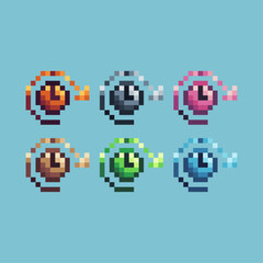 Poster - Pixel art sets icon of redo time variation color. watch clock icon on pixelated style. 8bits perfect for game asset or design asset element for your game design. Simple pixel art icon asset.