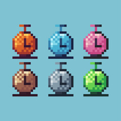 Fototapete - Pixel art sets icon of clock variation color. clock watch icon on pixelated style. 8bits perfect for game asset or design asset element for your game design. Simple pixel art icon asset.