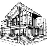 Fototapeta  - Sketch of house architecture .Drawing free hand Vector illustration.outline sketch drawing perspective of exterior house.