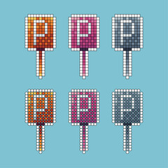 Poster - Pixel art stroke sets icon of parking sign variation color. P sign icon on pixelated style. 8bits perfect for game asset or design asset element for your game design. Simple pixel art icon asset.