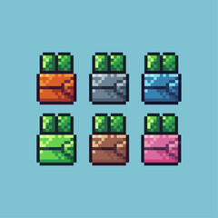 Poster - Pixel art sets icon of wallet with money variation color.wallet icon on pixelated style. 8bits perfect for game asset or design asset element for your game design. Simple pixel art icon asset.
