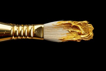 Poster - A brush with a golden handle on a black background. Perfect for adding a touch of elegance to any design project