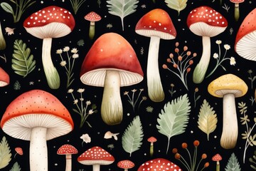 Wall Mural - seamless pattern of mushrooms