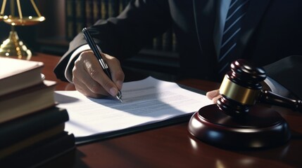Aufkleber - A man in a suit signing a document at a desk. Suitable for business and legal concepts