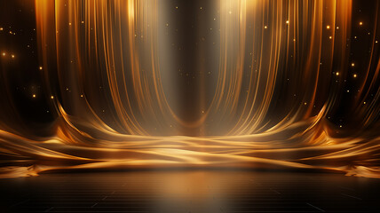 Wall Mural - golden round podium with light clouds, a stage for a new product with an empty copy space