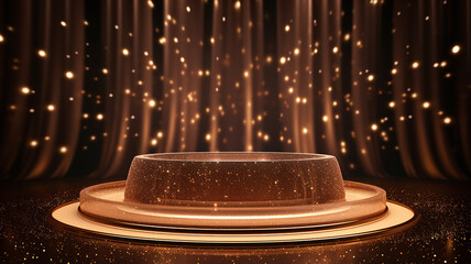 Wall Mural - golden round podium with light clouds, a stage for a new product with an empty copy space