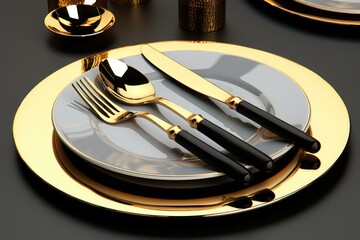 Aufkleber - A plate with a knife, fork, and spoon. Suitable for use in restaurant menus, cooking blogs, and food-related designs