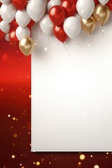 Poster - Colorful red and white balloons arranged together with a blank sign. Perfect for adding custom messages and promoting events