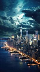 Wall Mural - New York City Manhattan midtown skyline panorama over Hudson River at night