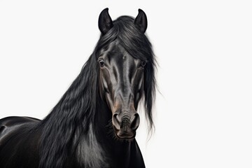 Aufkleber - A black horse with long hair standing in front of a white background. Suitable for equestrian-related designs and concepts