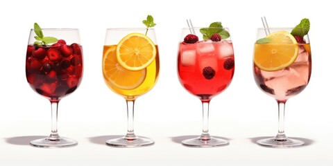 Poster - Various types of drinks are displayed in a row of glasses. This versatile image can be used to showcase a variety of beverages or to illustrate a menu of drink options