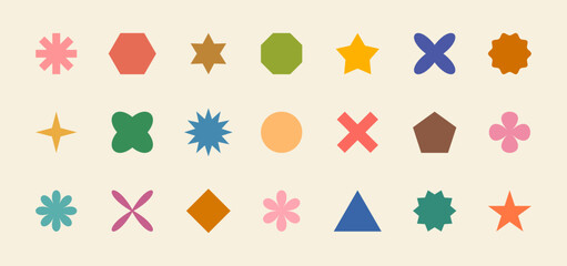 Wall Mural - set of simple colorful geometric shapes in brutalism style. different shape abstract y2k geometric e