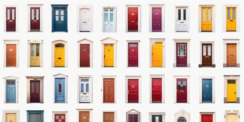 Poster - A collage of different colored doors on a white wall. Perfect for interior design projects and home decor inspiration