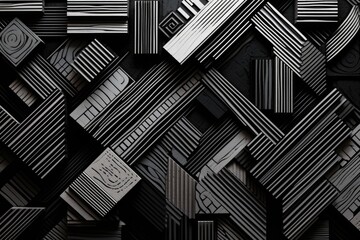 Poster - A monochrome photograph depicting a collection of boxes neatly stacked. Suitable for various business, storage, or moving concepts