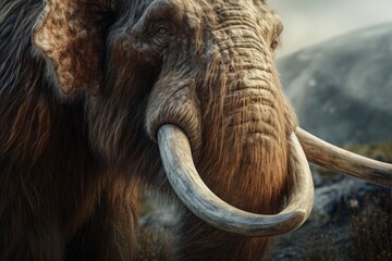 Poster - Close up of an elephant showing its long tusks. Suitable for wildlife enthusiasts and educational materials