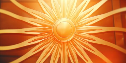 A golden sunburst is displayed on a wall. Perfect for adding a touch of warmth and radiance to any space