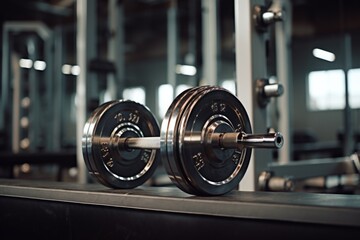 Poster - A detailed view of a barbell in a gym. Perfect for fitness and workout-related designs