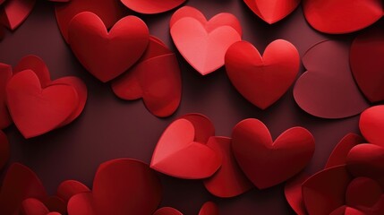 Poster - A collection of red paper hearts arranged on a black background. Perfect for Valentine's Day or expressing love and affection.