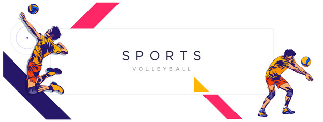 Wall Mural - Vector template for volleyball match background. Sports athlete silhouette elements. Design with concept of celebrating National Sports Day. National sports. This is not the result of Generative AI