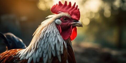 Poster - A detailed close-up image of a rooster featuring a vibrant red comb. This picture can be used for various projects and designs