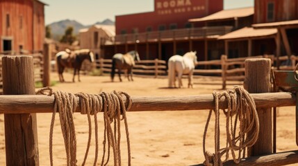 Poster - A bunch of rope hanging from a wooden fence. Perfect for adding a rustic touch to your design projects