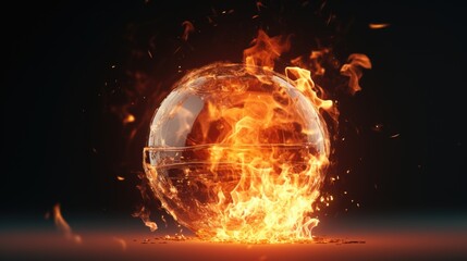 Poster - A powerful fireball with intense flames bursting forth. Perfect for depicting intense heat or a dramatic explosion. Ideal for use in action-packed designs or illustrations requiring a fiery element