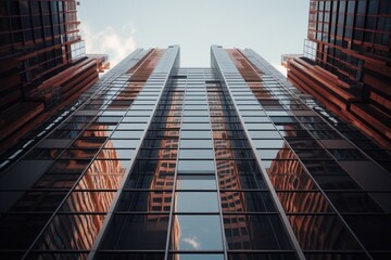 Poster - A view of a tall building taken from the ground, capturing its height and grandeur. Ideal for architectural and urban photography projects